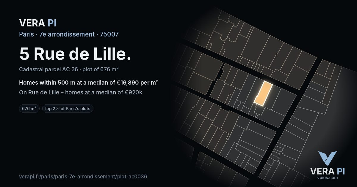 5 Rue de Lille, 7e arrondissement at night – the plot lit, the parcels around coloured by the prices near them