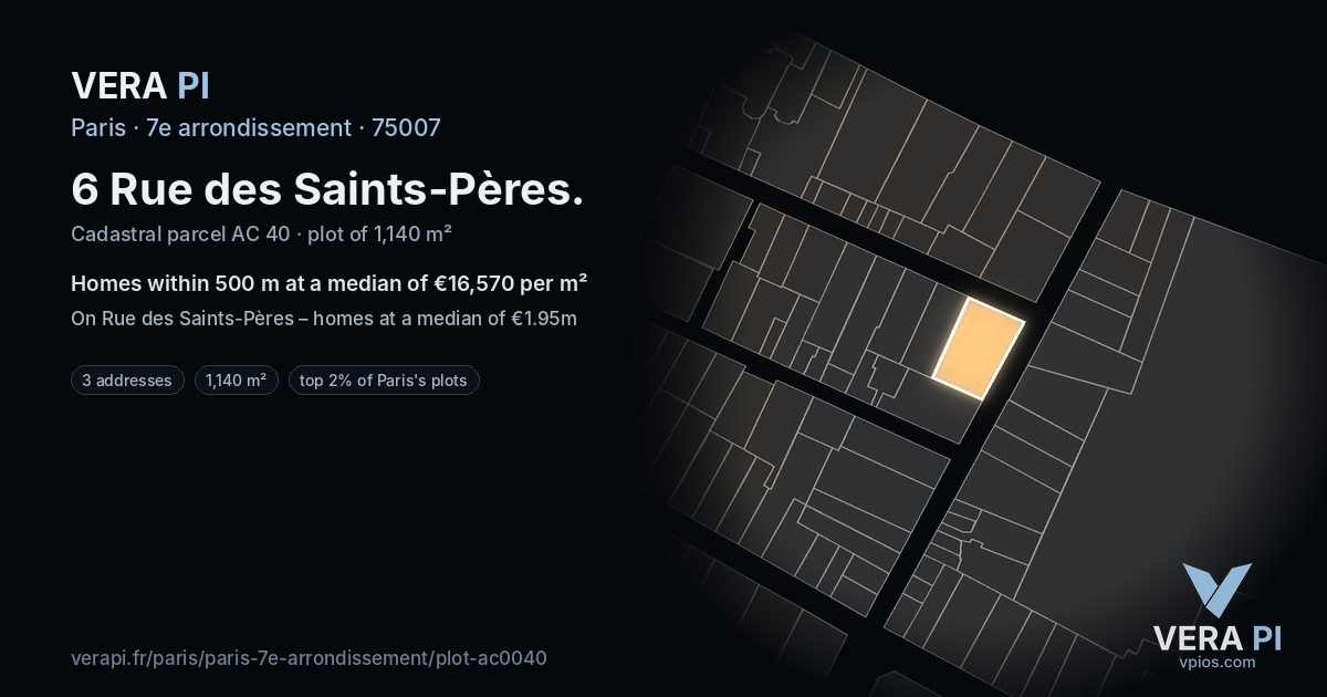 6 Rue des Saints-Pères, 7e arrondissement at night – the plot lit, the parcels around coloured by the prices near them