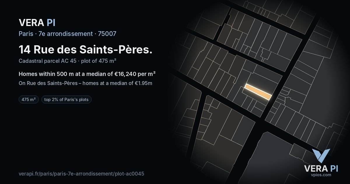 14 Rue des Saints-Pères, 7e arrondissement at night – the plot lit, the parcels around coloured by the prices near them
