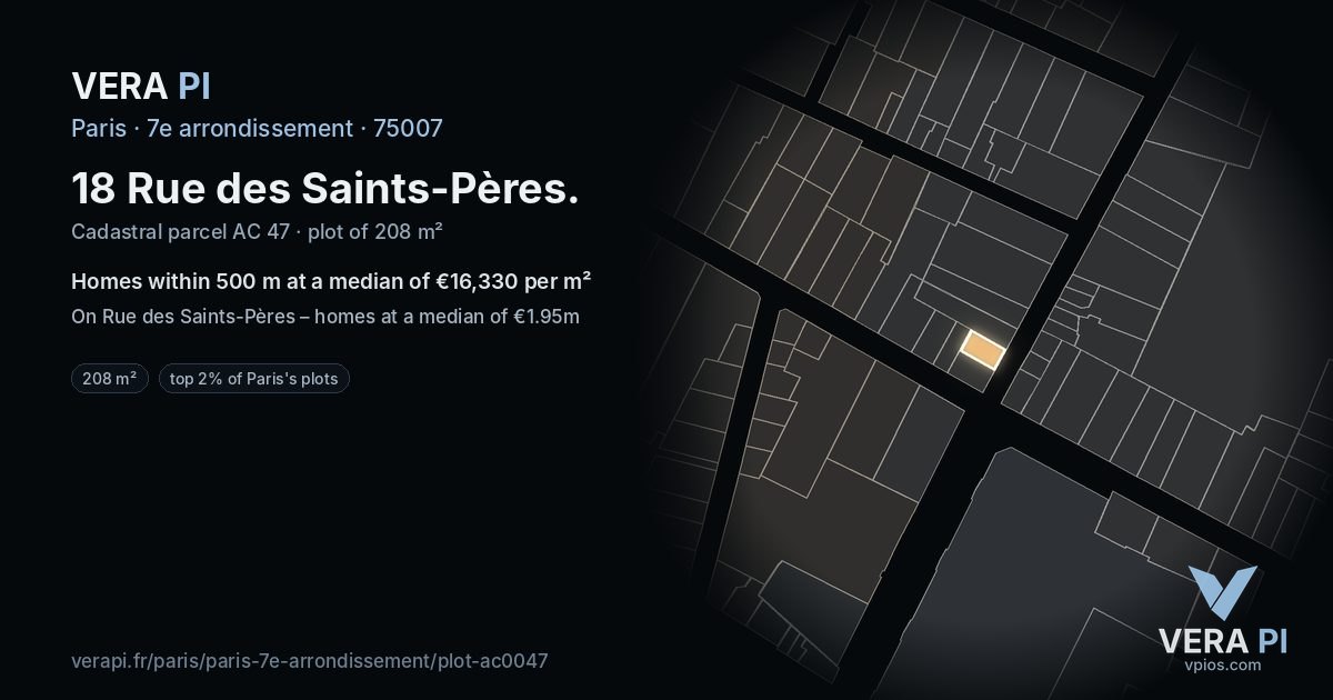 18 Rue des Saints-Pères, 7e arrondissement at night – the plot lit, the parcels around coloured by the prices near them