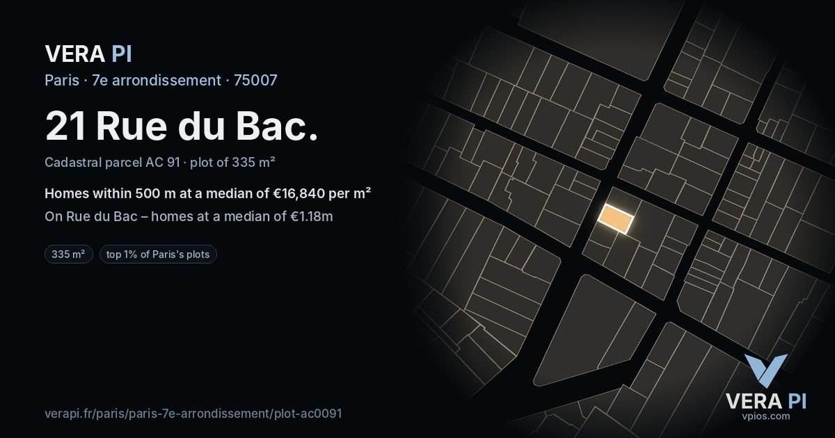 21 Rue du Bac, 7e arrondissement at night – the plot lit, the parcels around coloured by the prices near them