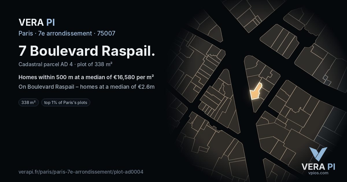 7 Boulevard Raspail, 7e arrondissement at night – the plot lit, the parcels around coloured by the prices near them