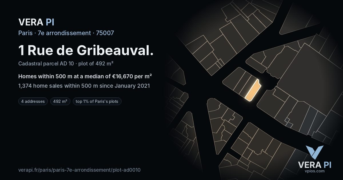 1 Rue de Gribeauval, 7e arrondissement at night – the plot lit, the parcels around coloured by the prices near them