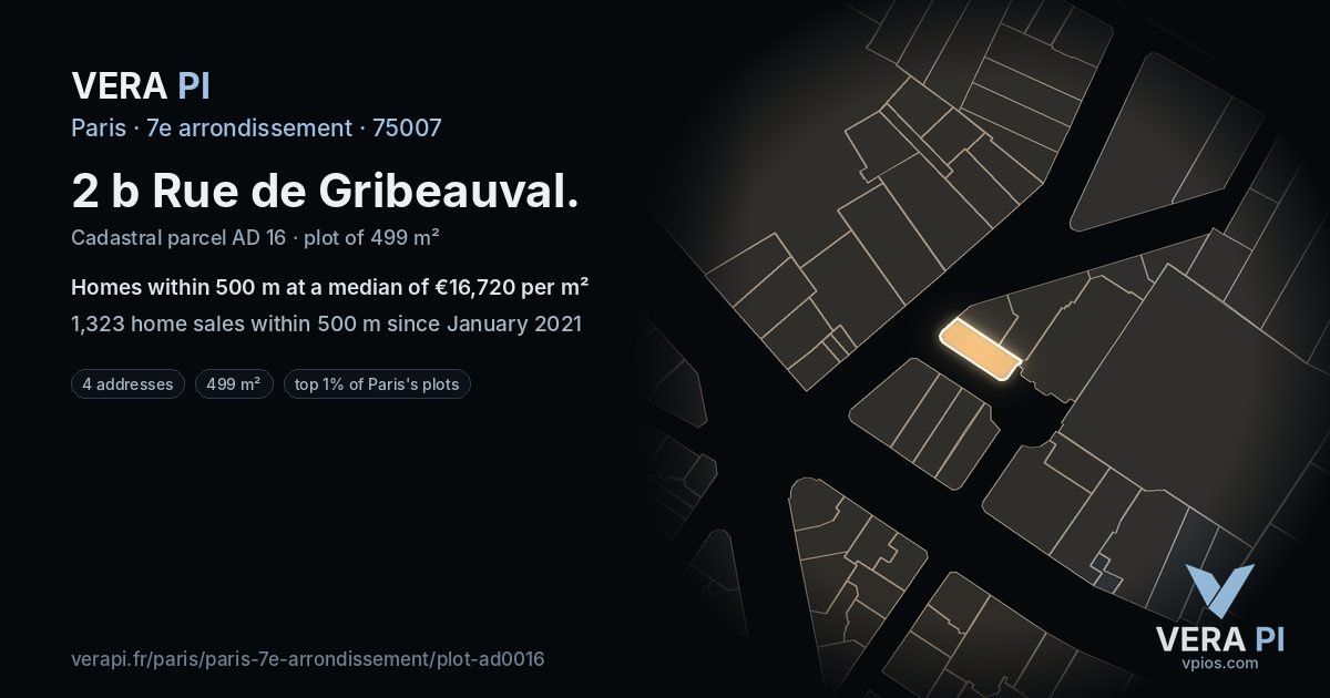 2 b Rue de Gribeauval, 7e arrondissement at night – the plot lit, the parcels around coloured by the prices near them