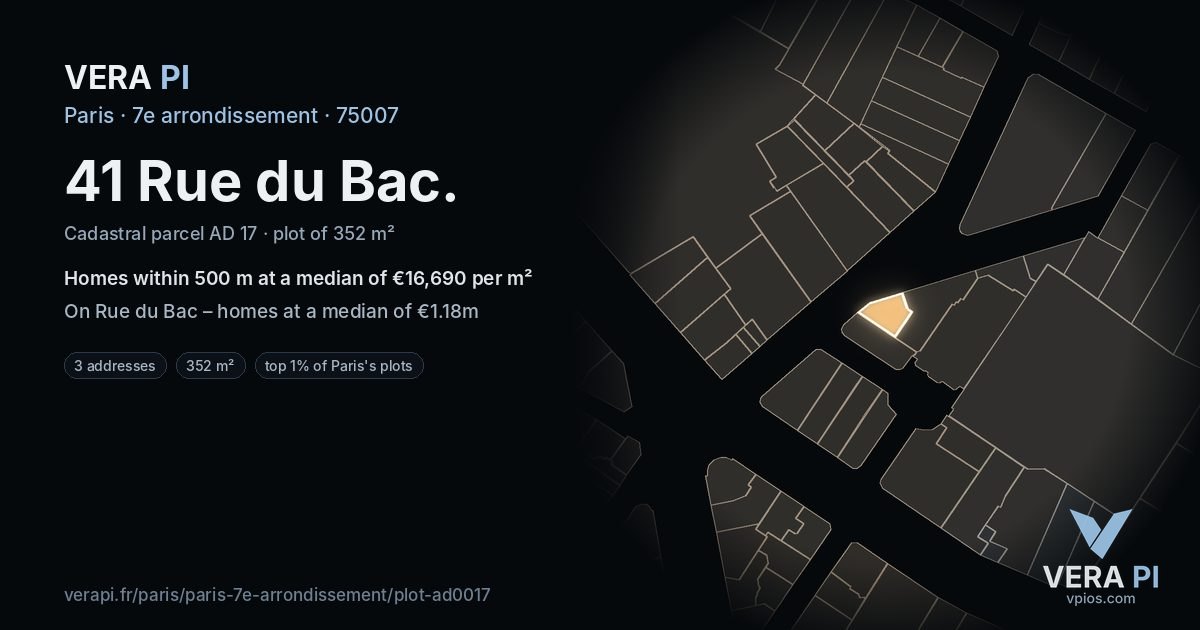 41 Rue du Bac, 7e arrondissement at night – the plot lit, the parcels around coloured by the prices near them