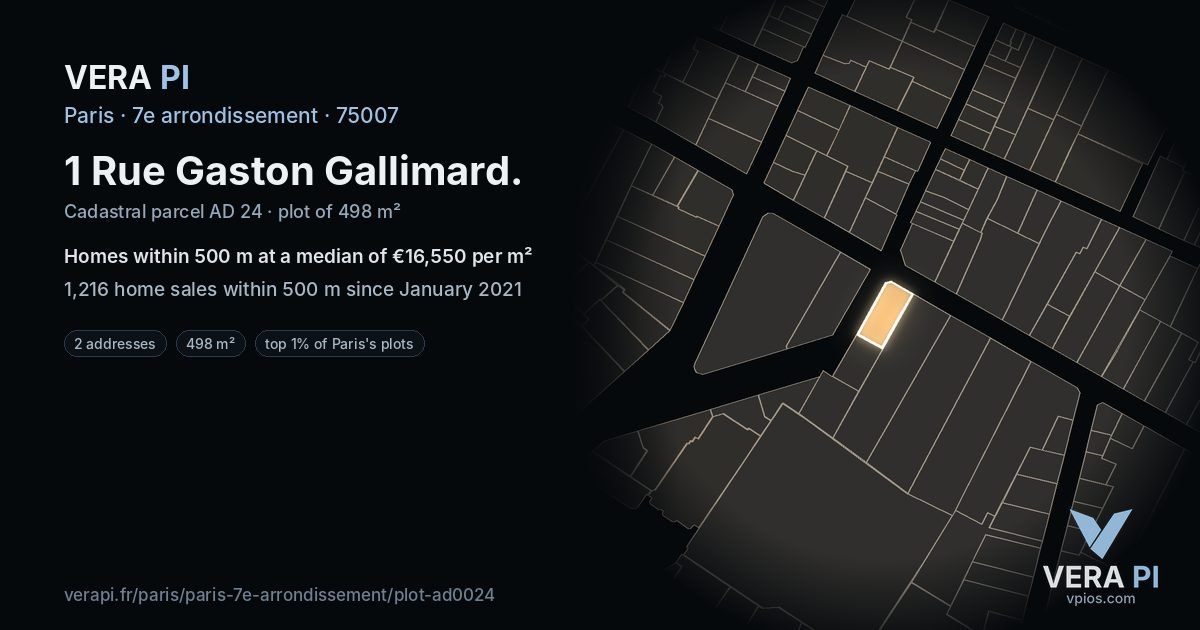 1 Rue Gaston Gallimard, 7e arrondissement at night – the plot lit, the parcels around coloured by the prices near them