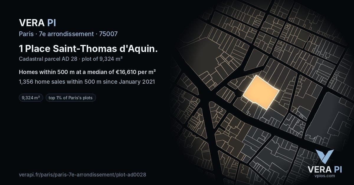 1 Place Saint-Thomas d'Aquin, 7e arrondissement at night – the plot lit, the parcels around coloured by the prices near them