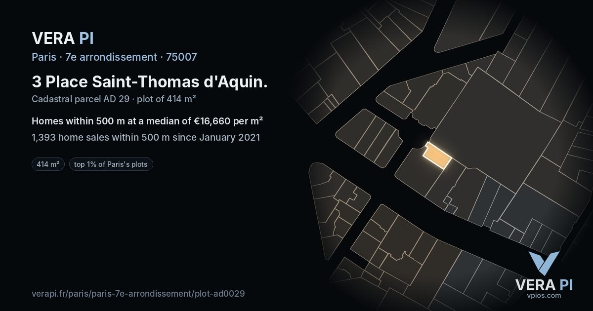 3 Place Saint-Thomas d'Aquin, 7e arrondissement at night – the plot lit, the parcels around coloured by the prices near them