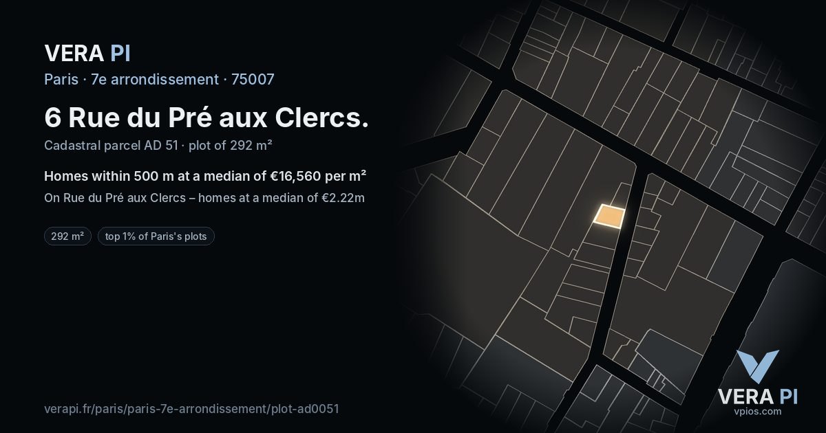 6 Rue du Pré aux Clercs, 7e arrondissement at night – the plot lit, the parcels around coloured by the prices near them