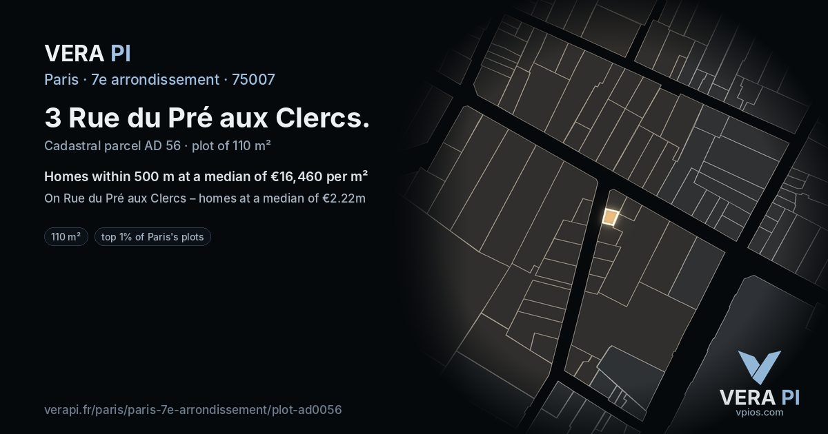 3 Rue du Pré aux Clercs, 7e arrondissement at night – the plot lit, the parcels around coloured by the prices near them