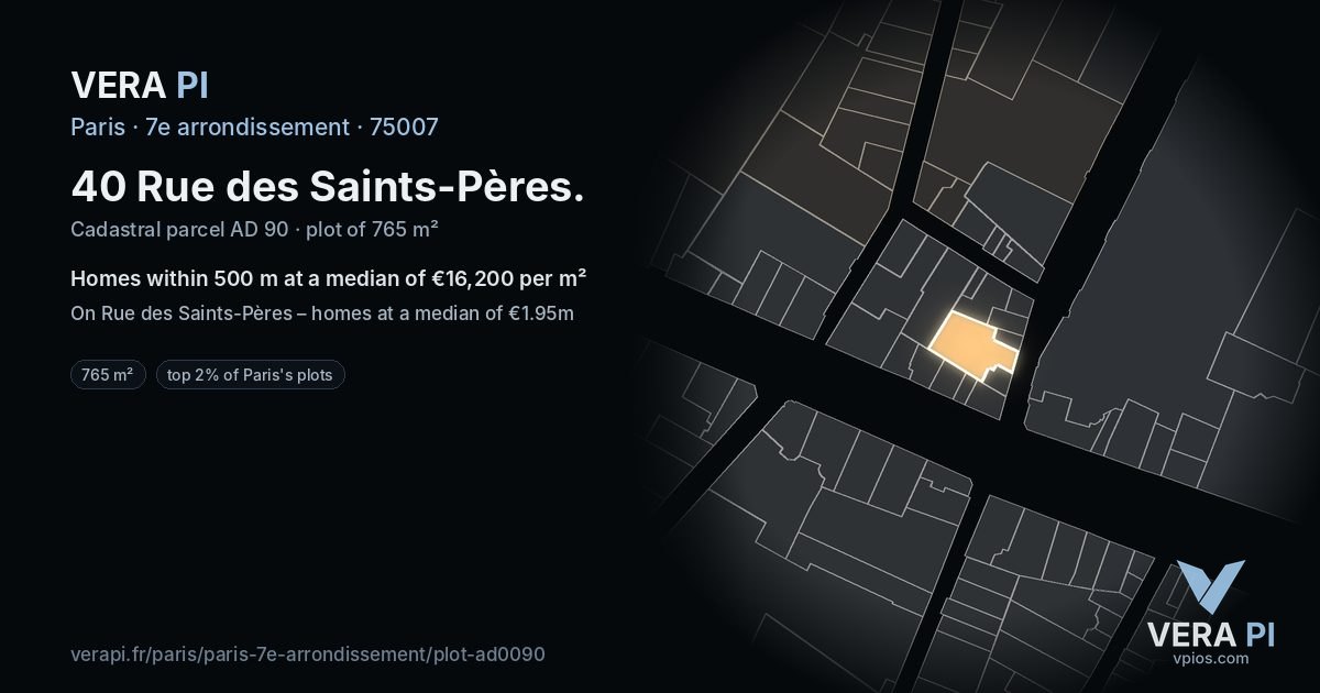 40 Rue des Saints-Pères, 7e arrondissement at night – the plot lit, the parcels around coloured by the prices near them