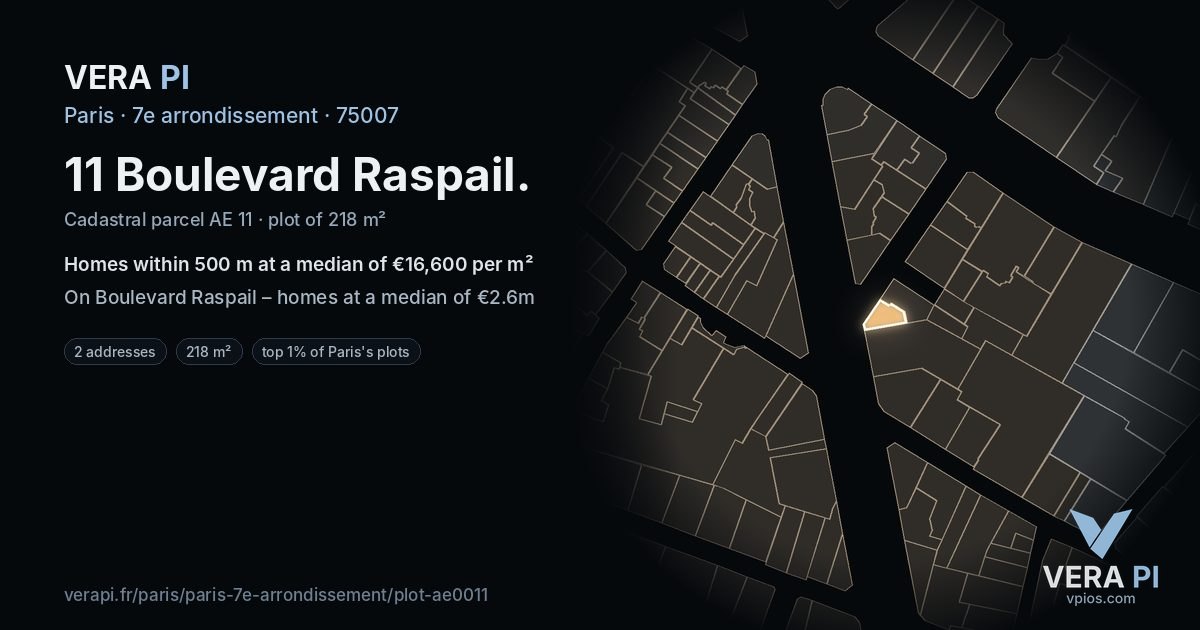 11 Boulevard Raspail, 7e arrondissement at night – the plot lit, the parcels around coloured by the prices near them