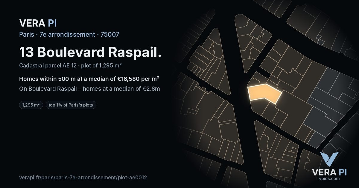13 Boulevard Raspail, 7e arrondissement at night – the plot lit, the parcels around coloured by the prices near them
