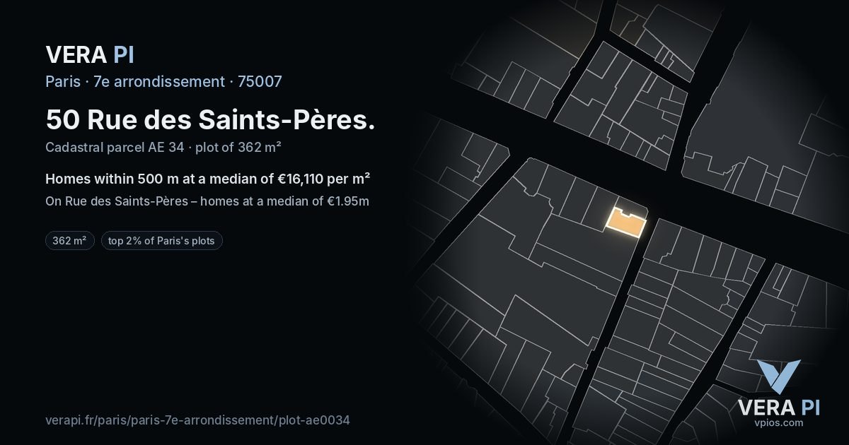 50 Rue des Saints-Pères, 7e arrondissement at night – the plot lit, the parcels around coloured by the prices near them