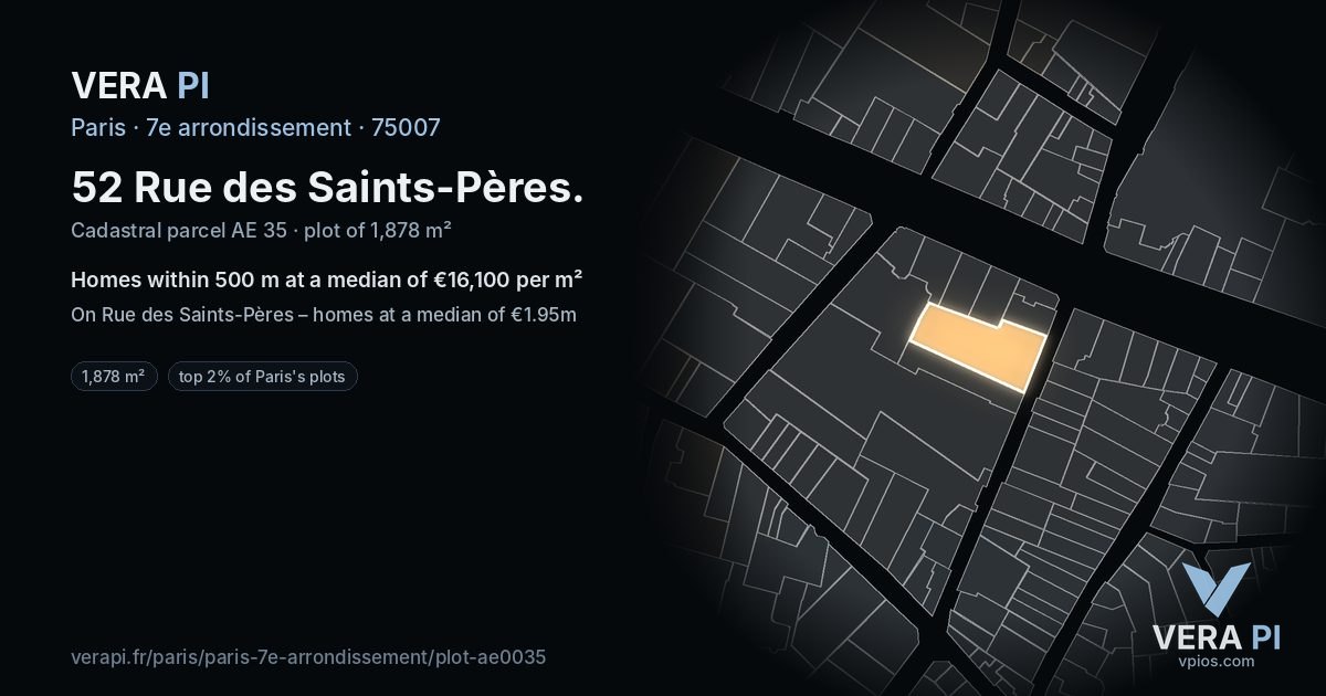 52 Rue des Saints-Pères, 7e arrondissement at night – the plot lit, the parcels around coloured by the prices near them