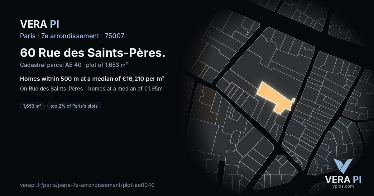 60 Rue des Saints-Pères, 7e arrondissement at night – the plot lit, the parcels around coloured by the prices near them