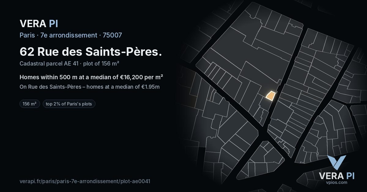 62 Rue des Saints-Pères, 7e arrondissement at night – the plot lit, the parcels around coloured by the prices near them