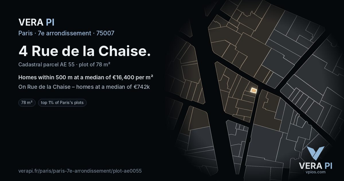 4 Rue de la Chaise, 7e arrondissement at night – the plot lit, the parcels around coloured by the prices near them