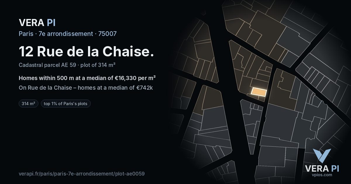 12 Rue de la Chaise, 7e arrondissement at night – the plot lit, the parcels around coloured by the prices near them