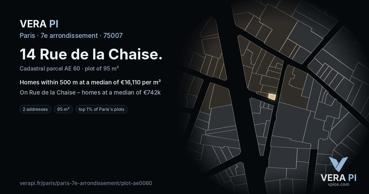 14 Rue de la Chaise, 7e arrondissement at night – the plot lit, the parcels around coloured by the prices near them