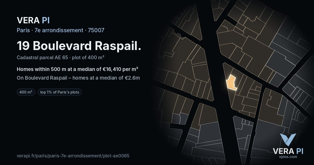 19 Boulevard Raspail, 7e arrondissement at night – the plot lit, the parcels around coloured by the prices near them