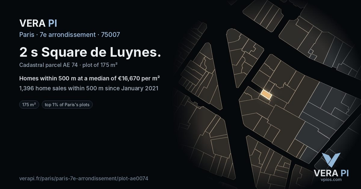 2 s Square de Luynes, 7e arrondissement at night – the plot lit, the parcels around coloured by the prices near them