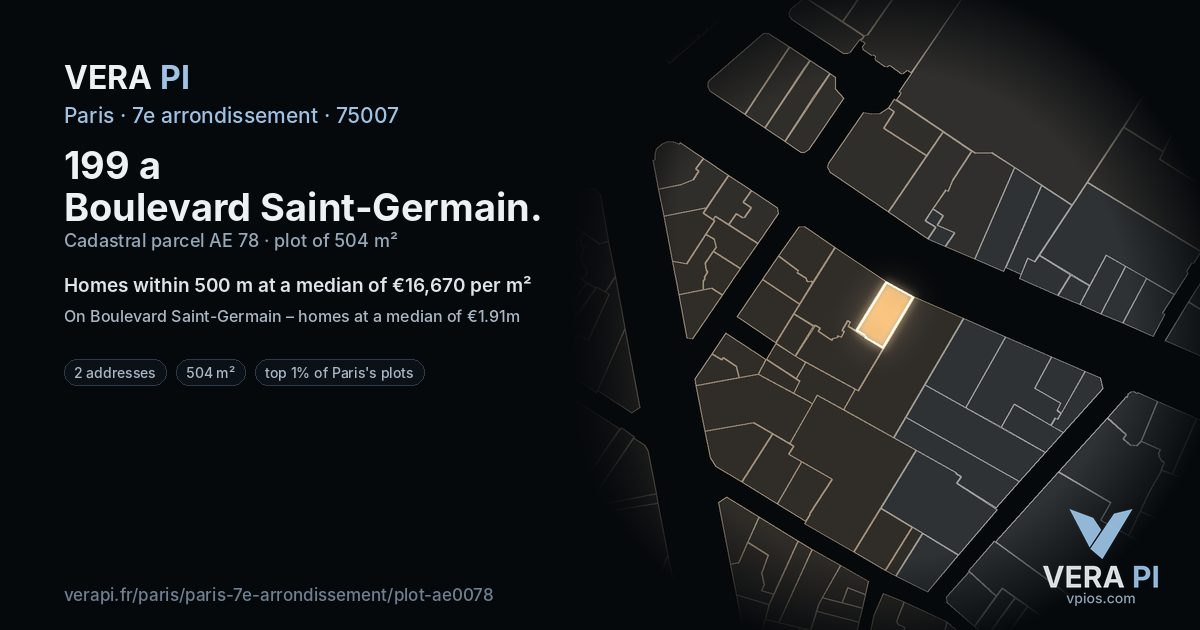 199 a Boulevard Saint-Germain, 7e arrondissement at night – the plot lit, the parcels around coloured by the prices near them
