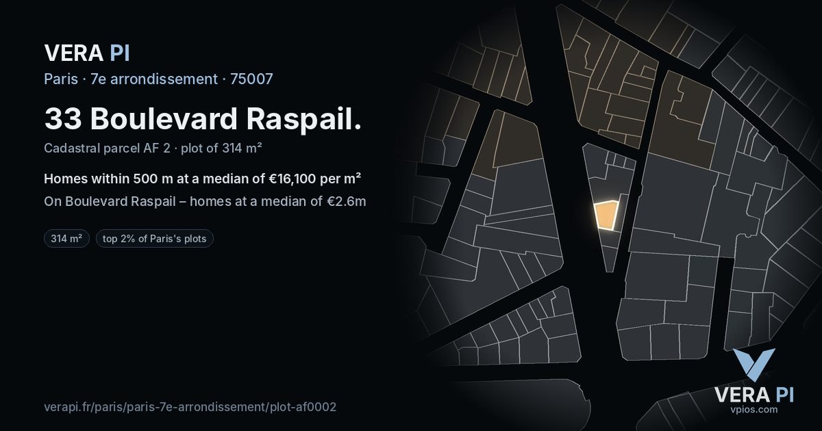33 Boulevard Raspail, 7e arrondissement at night – the plot lit, the parcels around coloured by the prices near them