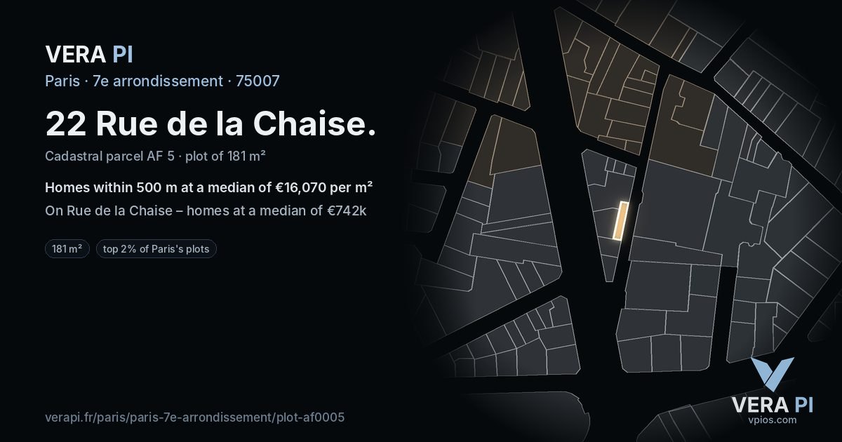 22 Rue de la Chaise, 7e arrondissement at night – the plot lit, the parcels around coloured by the prices near them