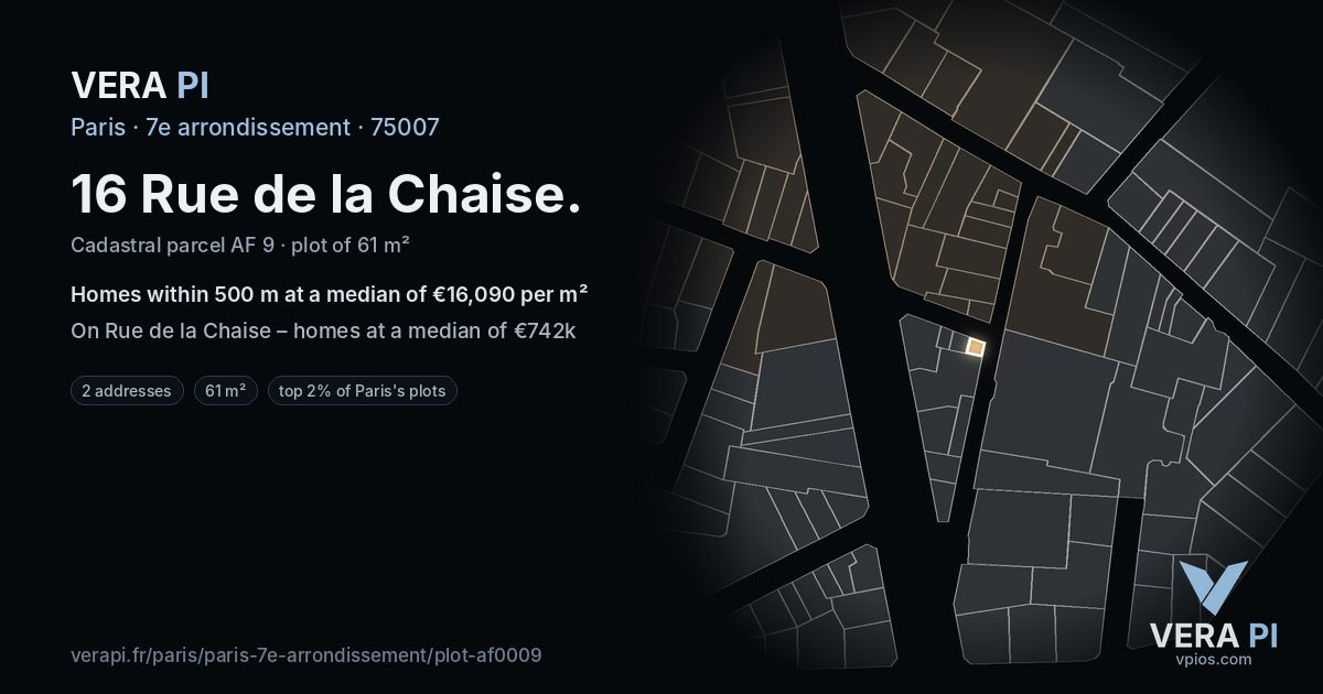 16 Rue de la Chaise, 7e arrondissement at night – the plot lit, the parcels around coloured by the prices near them