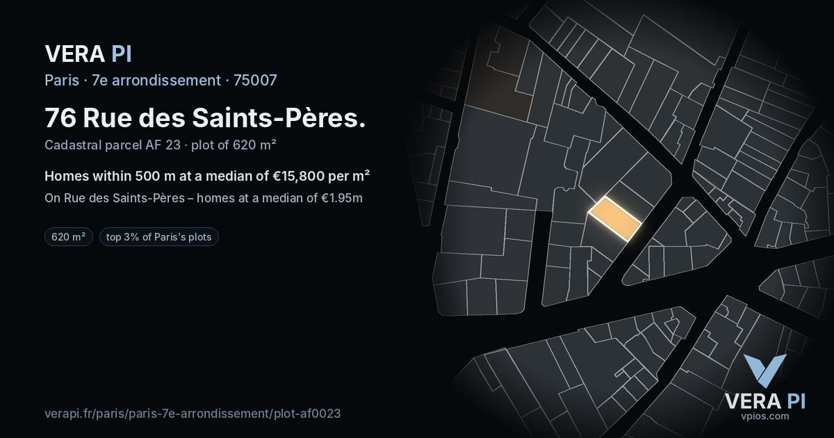 76 Rue des Saints-Pères, 7e arrondissement at night – the plot lit, the parcels around coloured by the prices near them