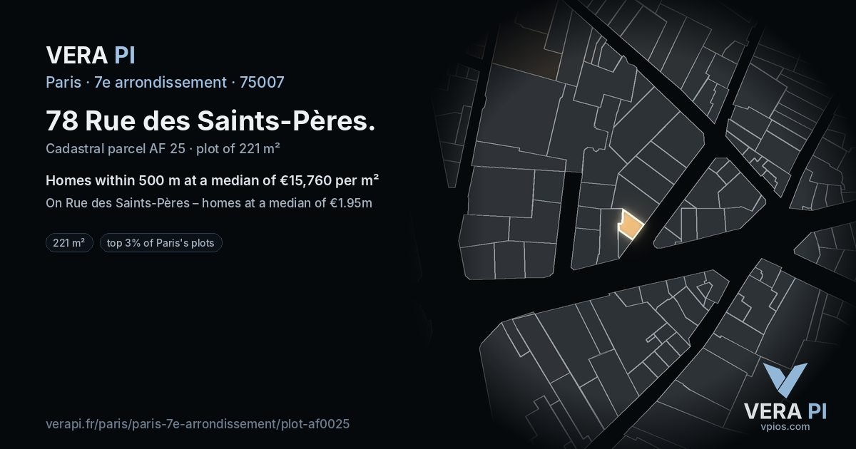 78 Rue des Saints-Pères, 7e arrondissement at night – the plot lit, the parcels around coloured by the prices near them