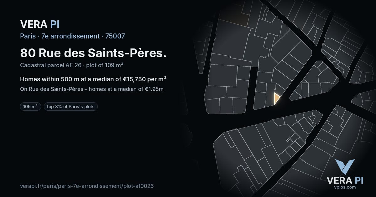 80 Rue des Saints-Pères, 7e arrondissement at night – the plot lit, the parcels around coloured by the prices near them