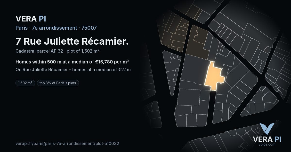 7 Rue Juliette Récamier, 7e arrondissement at night – the plot lit, the parcels around coloured by the prices near them