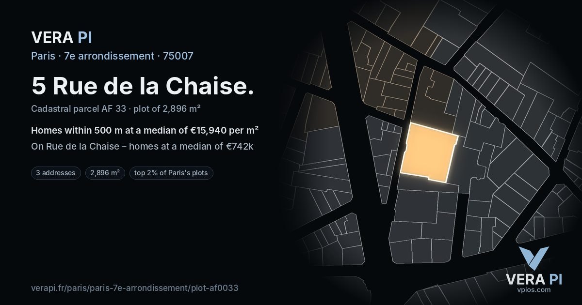 5 Rue de la Chaise, 7e arrondissement at night – the plot lit, the parcels around coloured by the prices near them