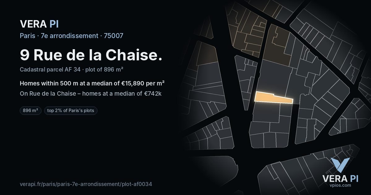 9 Rue de la Chaise, 7e arrondissement at night – the plot lit, the parcels around coloured by the prices near them
