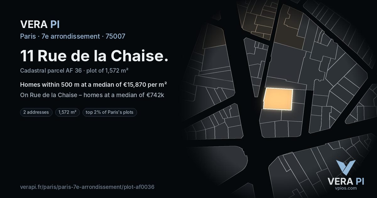 11 Rue de la Chaise, 7e arrondissement at night – the plot lit, the parcels around coloured by the prices near them