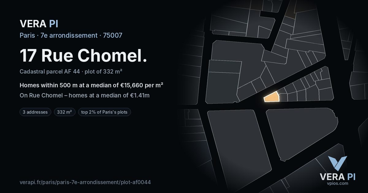 17 Rue Chomel, 7e arrondissement at night – the plot lit, the parcels around coloured by the prices near them