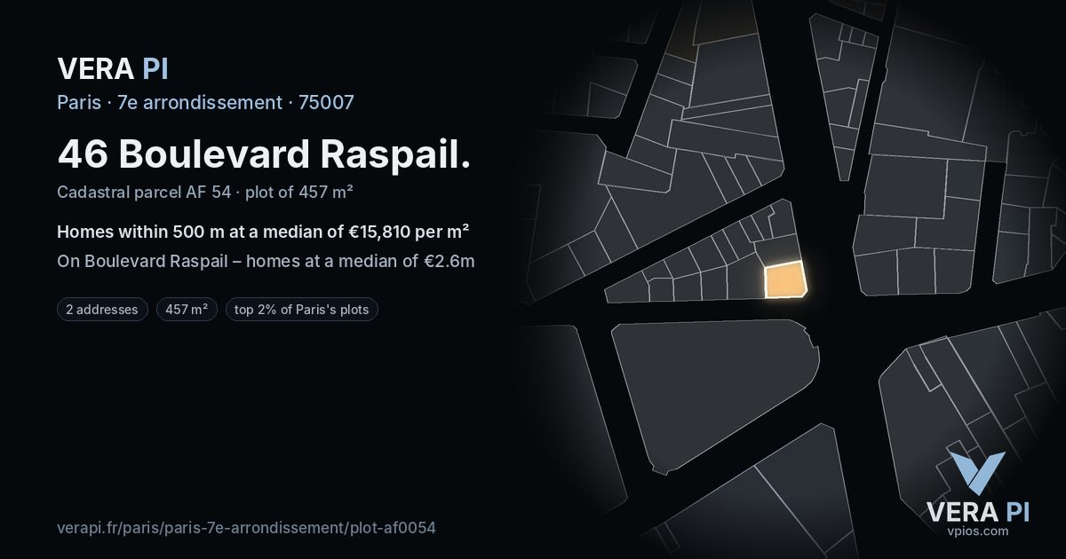 46 Boulevard Raspail, 7e arrondissement at night – the plot lit, the parcels around coloured by the prices near them