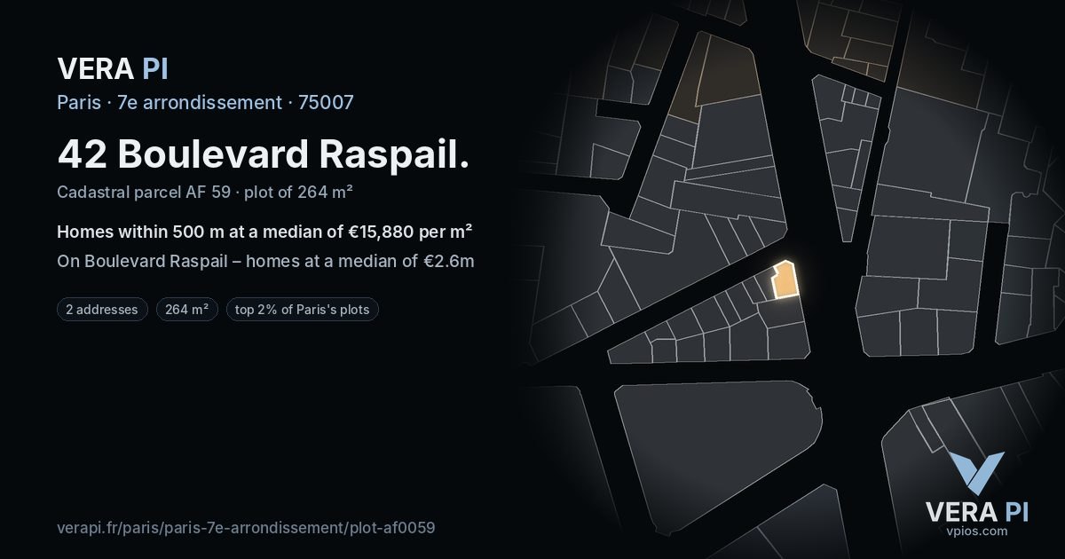 42 Boulevard Raspail, 7e arrondissement at night – the plot lit, the parcels around coloured by the prices near them