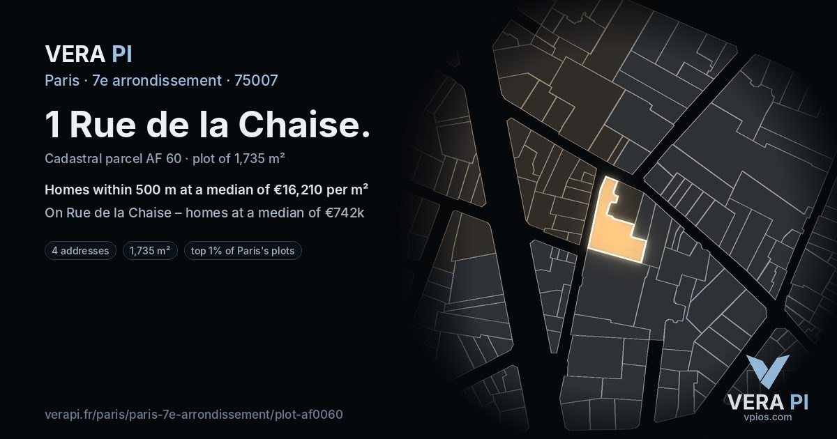1 Rue de la Chaise, 7e arrondissement at night – the plot lit, the parcels around coloured by the prices near them