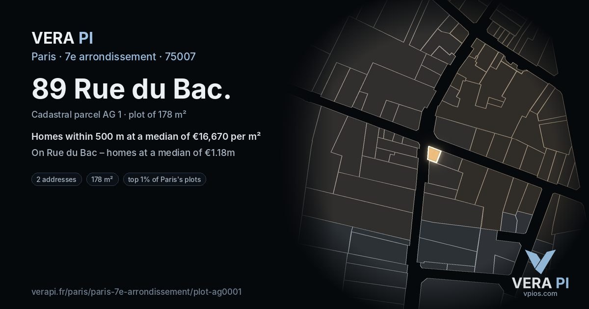89 Rue du Bac, 7e arrondissement at night – the plot lit, the parcels around coloured by the prices near them