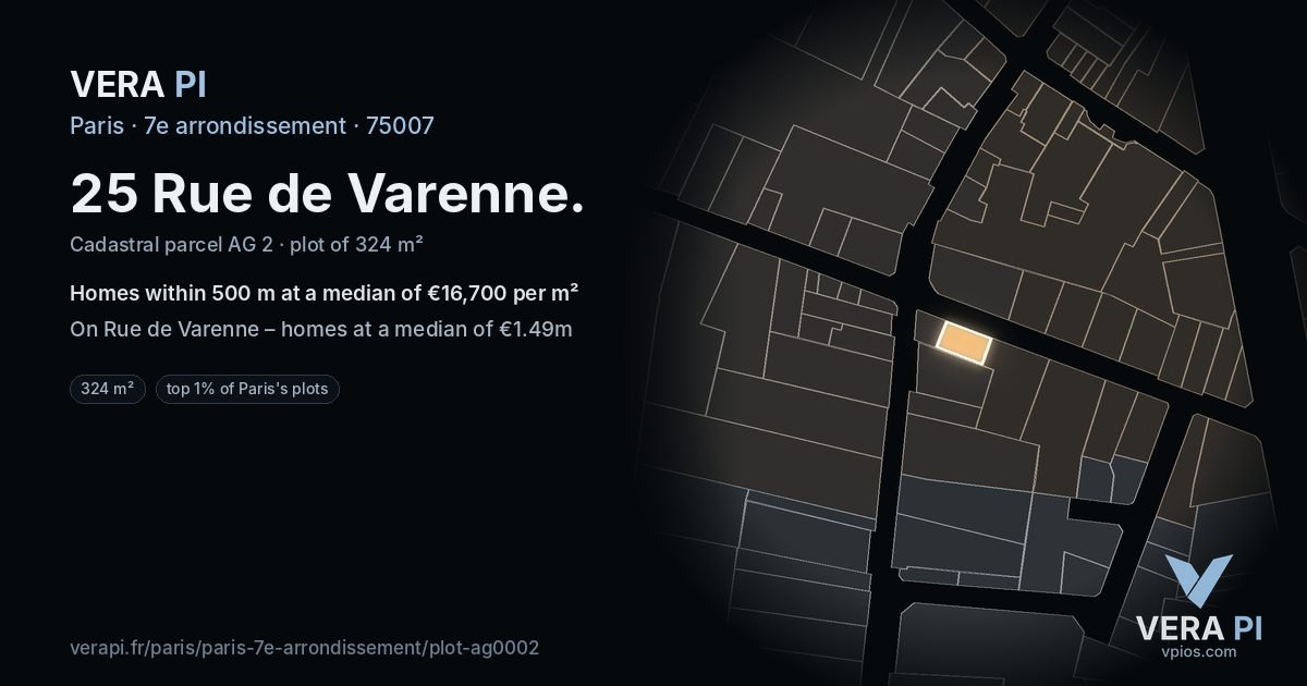25 Rue de Varenne, 7e arrondissement at night – the plot lit, the parcels around coloured by the prices near them