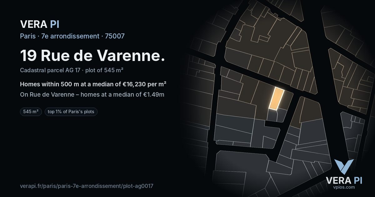 19 Rue de Varenne, 7e arrondissement at night – the plot lit, the parcels around coloured by the prices near them