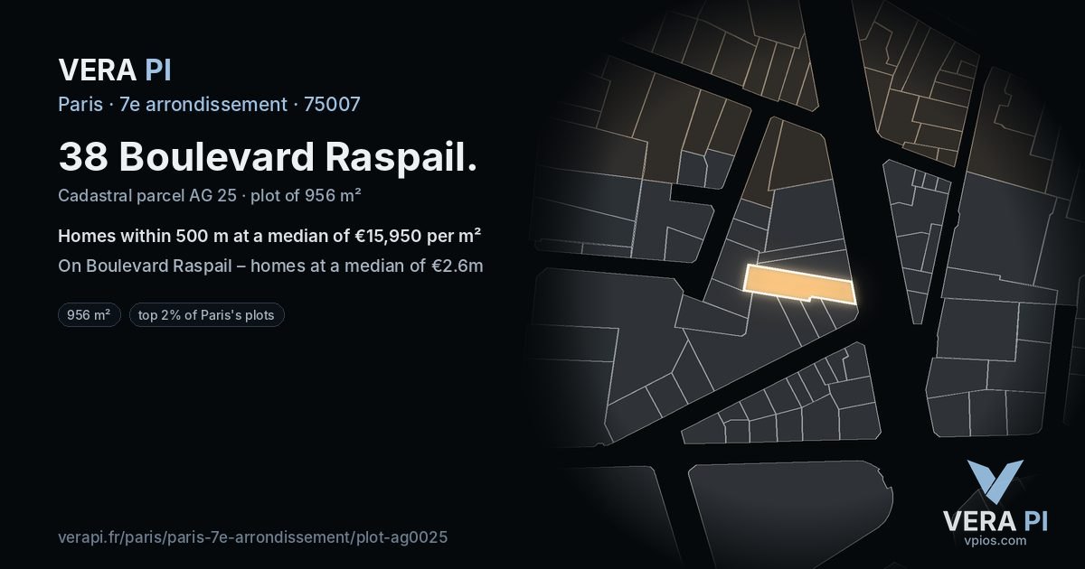 38 Boulevard Raspail, 7e arrondissement at night – the plot lit, the parcels around coloured by the prices near them