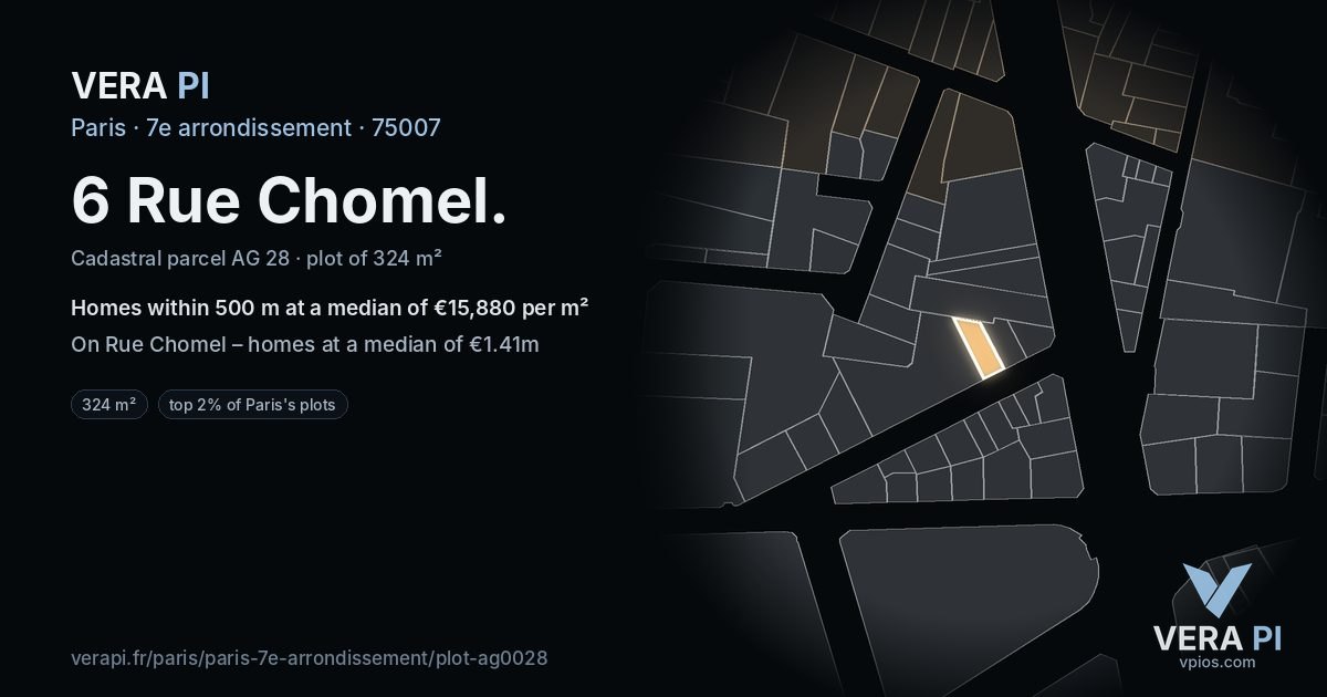 6 Rue Chomel, 7e arrondissement at night – the plot lit, the parcels around coloured by the prices near them