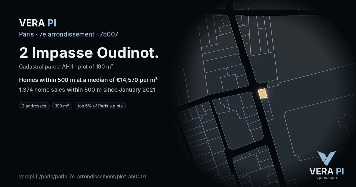 2 Impasse Oudinot, 7e arrondissement at night – the plot lit, the parcels around coloured by the prices near them