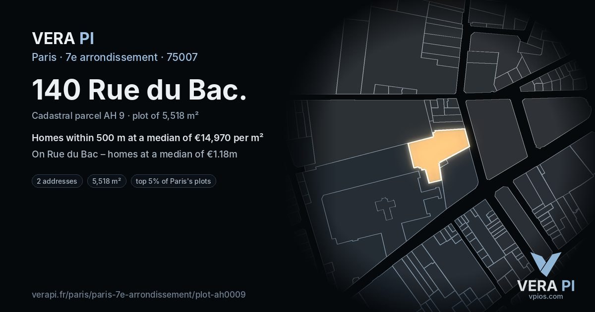 140 Rue du Bac, 7e arrondissement at night – the plot lit, the parcels around coloured by the prices near them