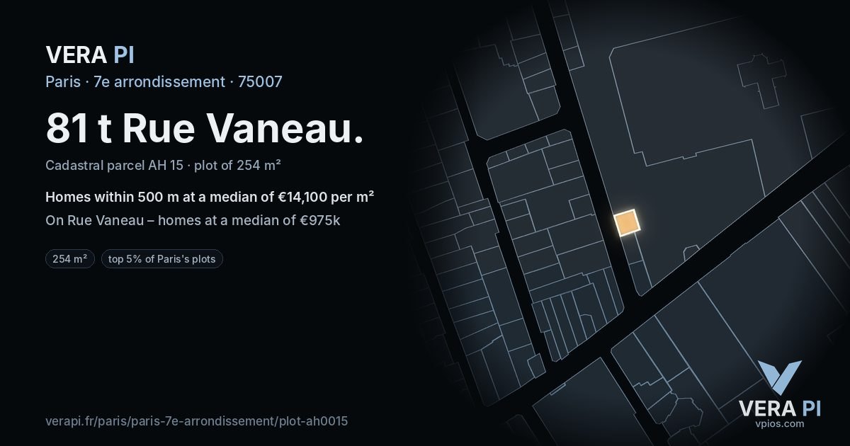 81 t Rue Vaneau, 7e arrondissement at night – the plot lit, the parcels around coloured by the prices near them