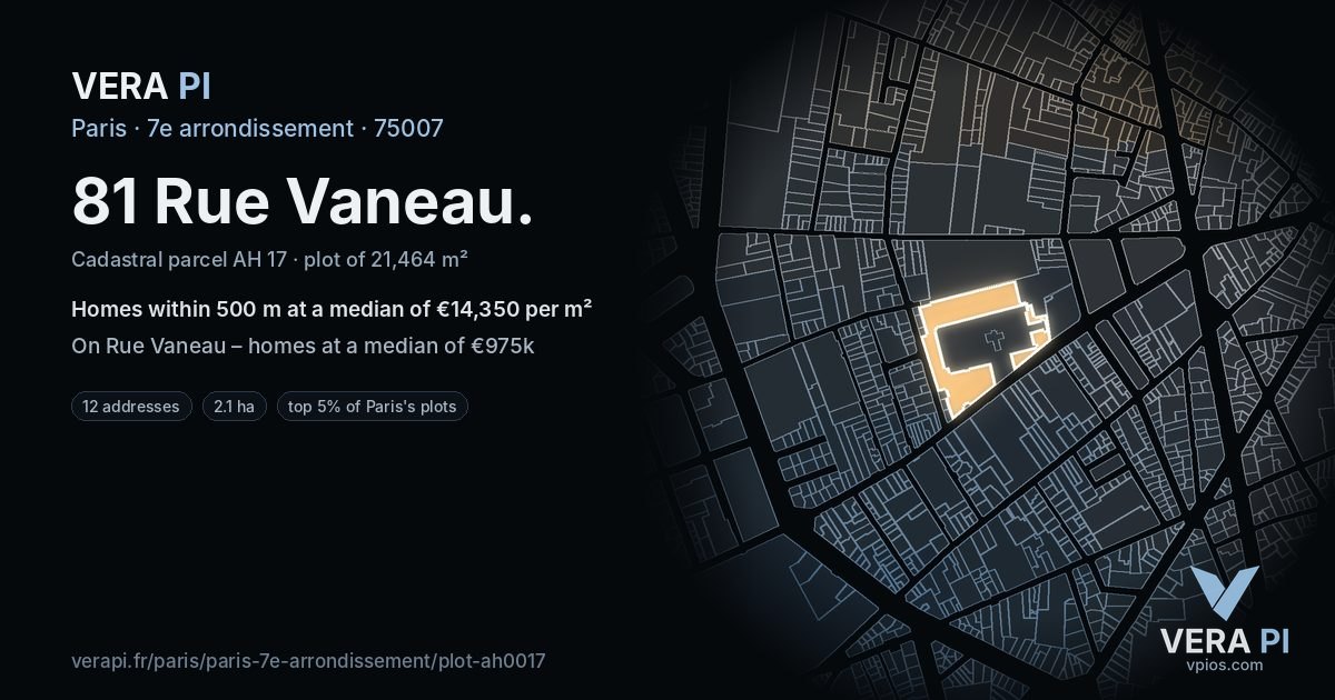 81 Rue Vaneau, 7e arrondissement at night – the plot lit, the parcels around coloured by the prices near them